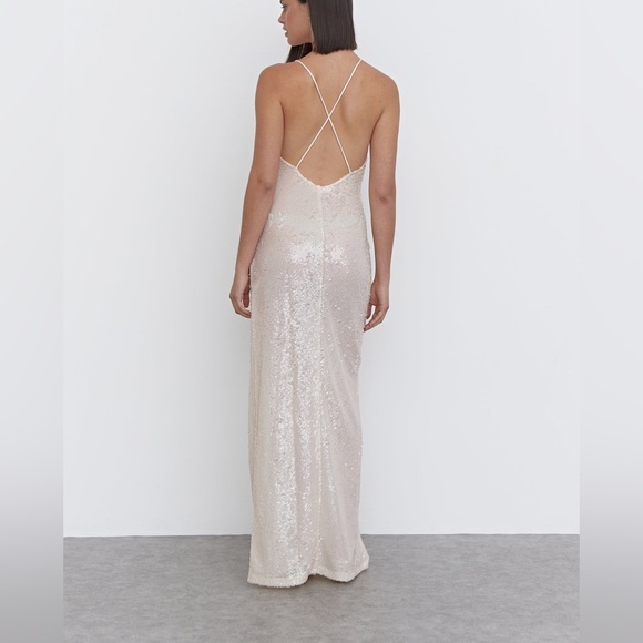 4th + Reckless Nude Sequins Cross Back Maxi BEC Dress Size: Medium - Picture 7 of 14